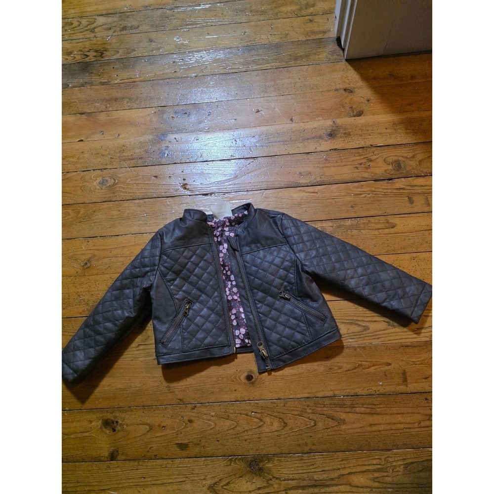 Genuine Kids OshKosh Toddler Girls Black Quilted Faux Leather Moto Jacket‎ 18M
